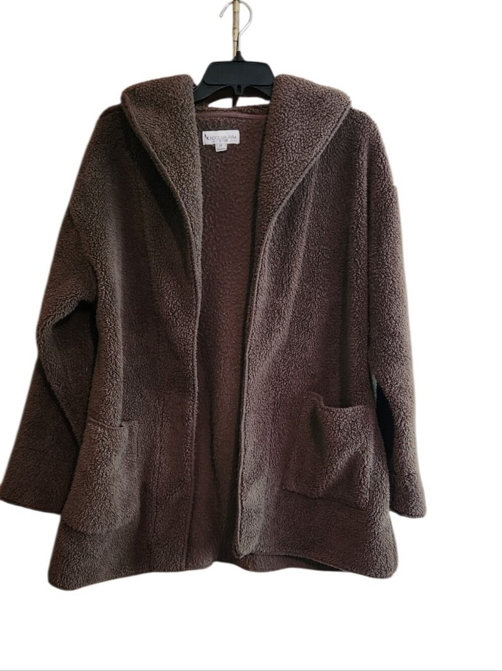 Koolaburra UGG Dark Brown Sherpa Fleece Hooded Cardigan Patch Pockets